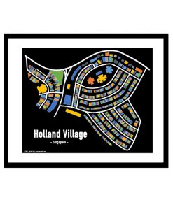 Holland Village - Singapore Map Print - Full Colour - Black Background