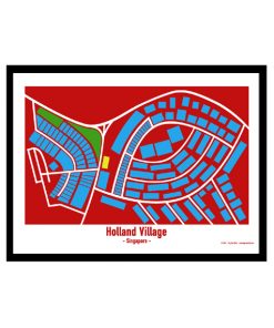 Holland Village - Singapore Map Print - Full Colour - Red Background