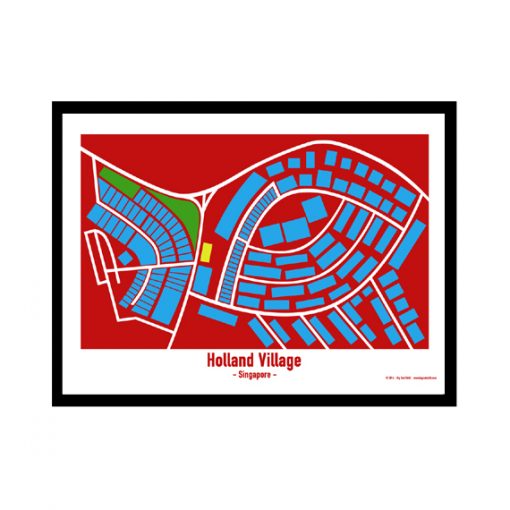 Holland Village - Singapore Map Print - Full Colour - Red Background