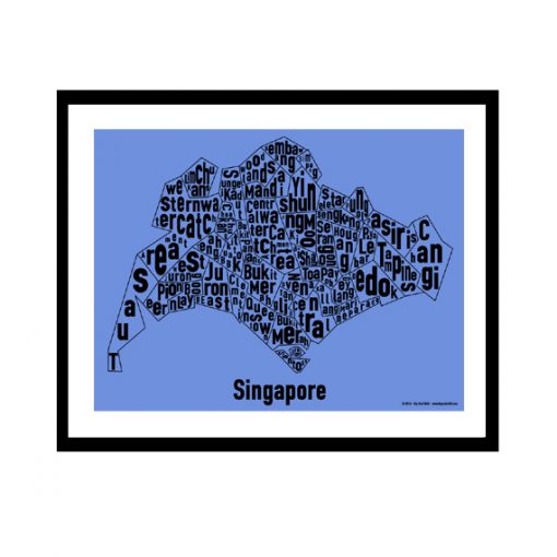 Singapore Text Map - Black on Blue