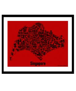 Singapore Text Map - Black on Red