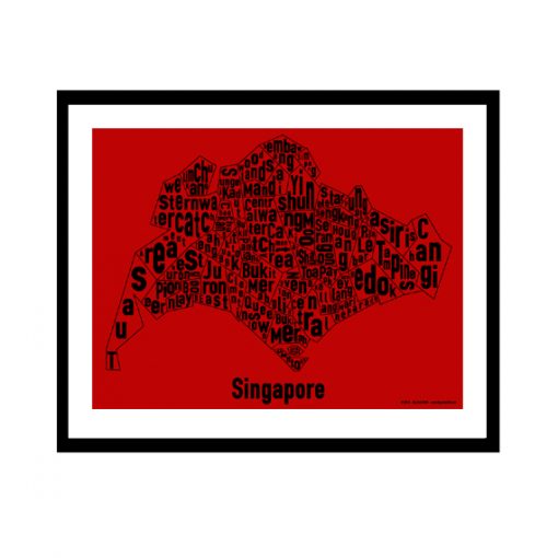 Singapore Text Map - Black on Red