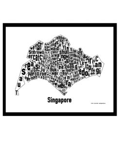 Singapore Text Map - Black on White