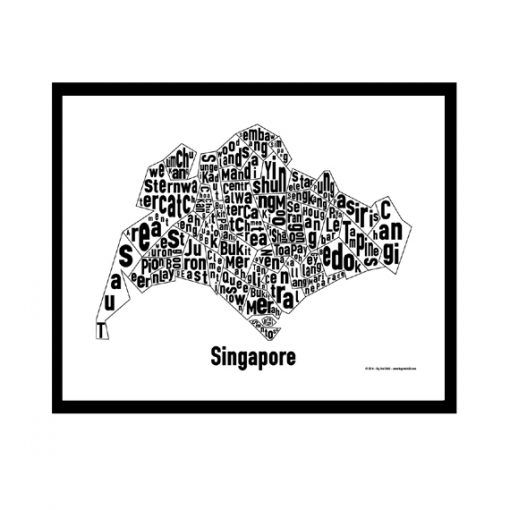 Singapore Text Map - Black on White