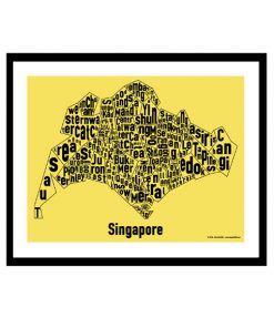 Singapore Text Map - Black on Yellow