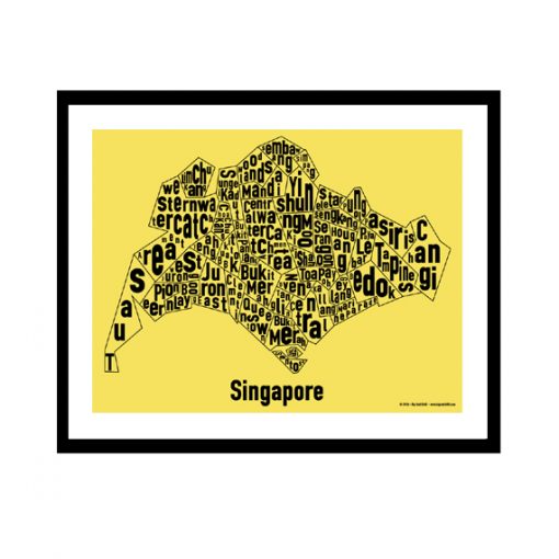 Singapore Text Map - Black on Yellow