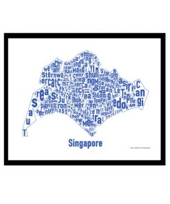 Singapore Text Map - Blue on White
