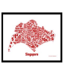 Singapore Text Map - Red on White