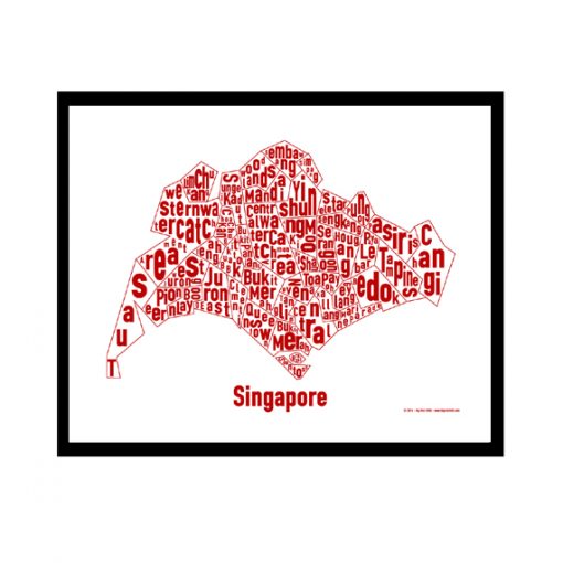 Singapore Text Map - Red on White