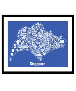 Singapore Text Map - White on Blue