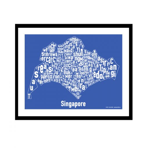 Singapore Text Map - White on Blue