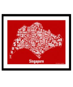 Singapore Text Map - White on Red
